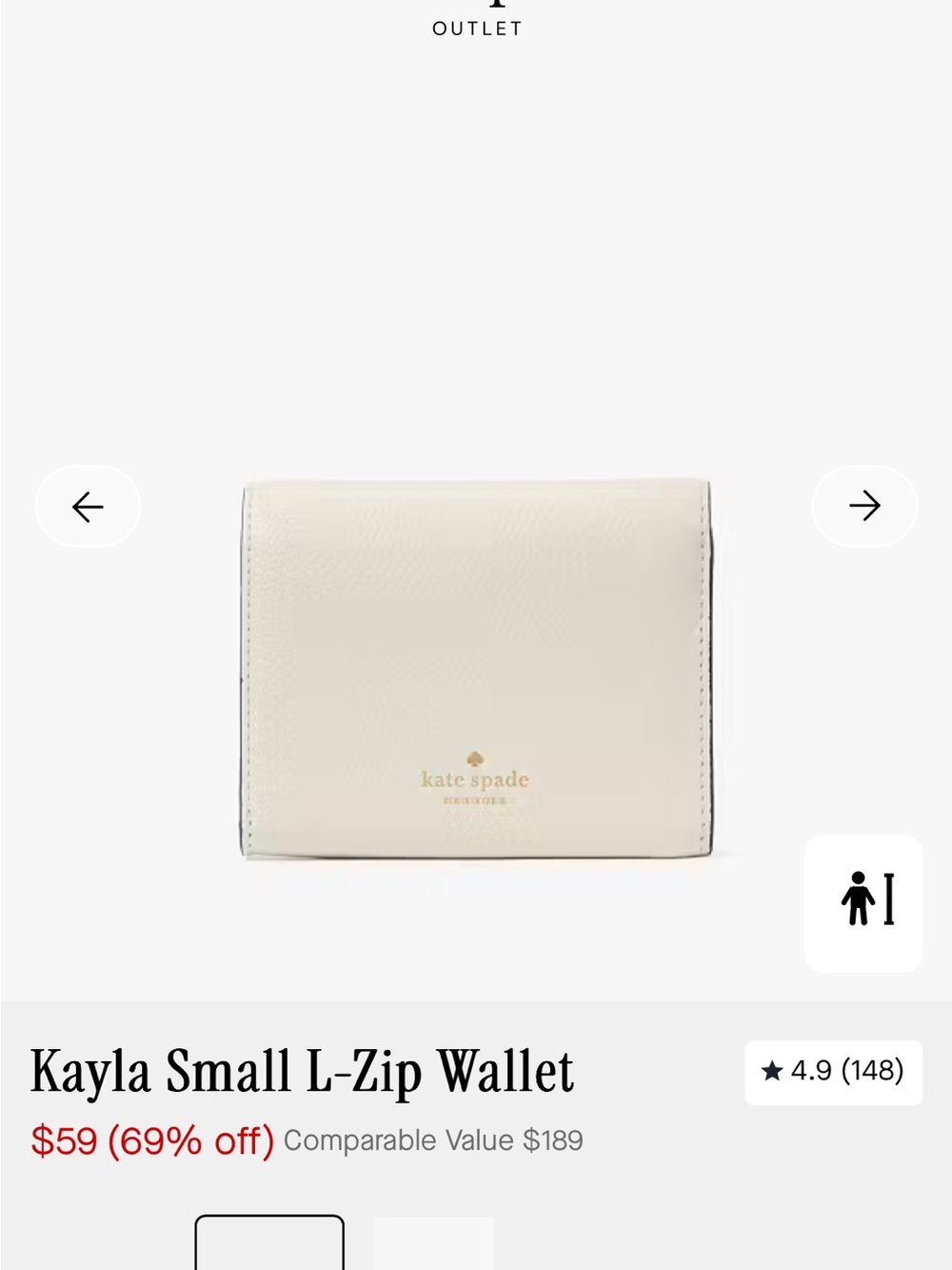 Kate Spade Cream Kayla Small L-Zip Wallet Meringue - Picture 4 of 8